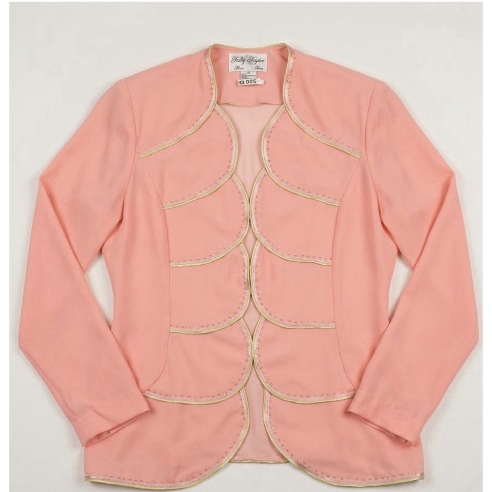 Tally Taylor Paris Rome Pink Scalloped Beaded Church Blouse Suit Jacket Size 10